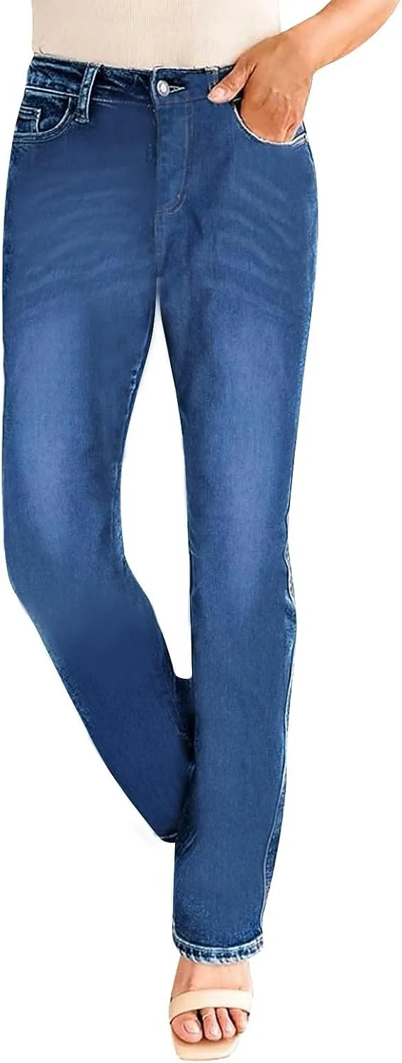 Women Straight Ankle Jeans Casual Loose High Waist Denim Pants Tummy Control Destroy Skinny Denim Jeans Plus Size