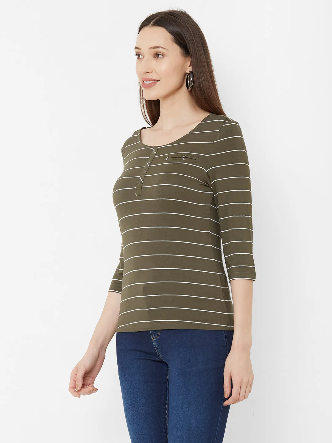 Women Striped Full Sleeves Slim Fit T-Shirt