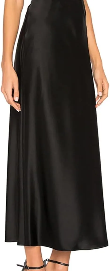 Women Summer High Waist Silk Satin Maxi Skirts Elastic Casual Pencil Side Slit Skirts