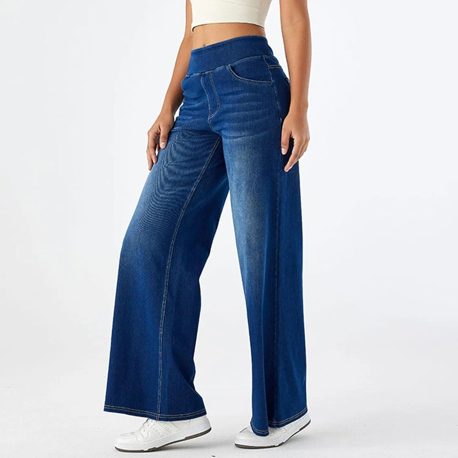 Women Sweatpant Jeans,Sweatpants That Look Like Jeans,High Waisted Stretchy Pull On Wide Leg Denim Pants 2025