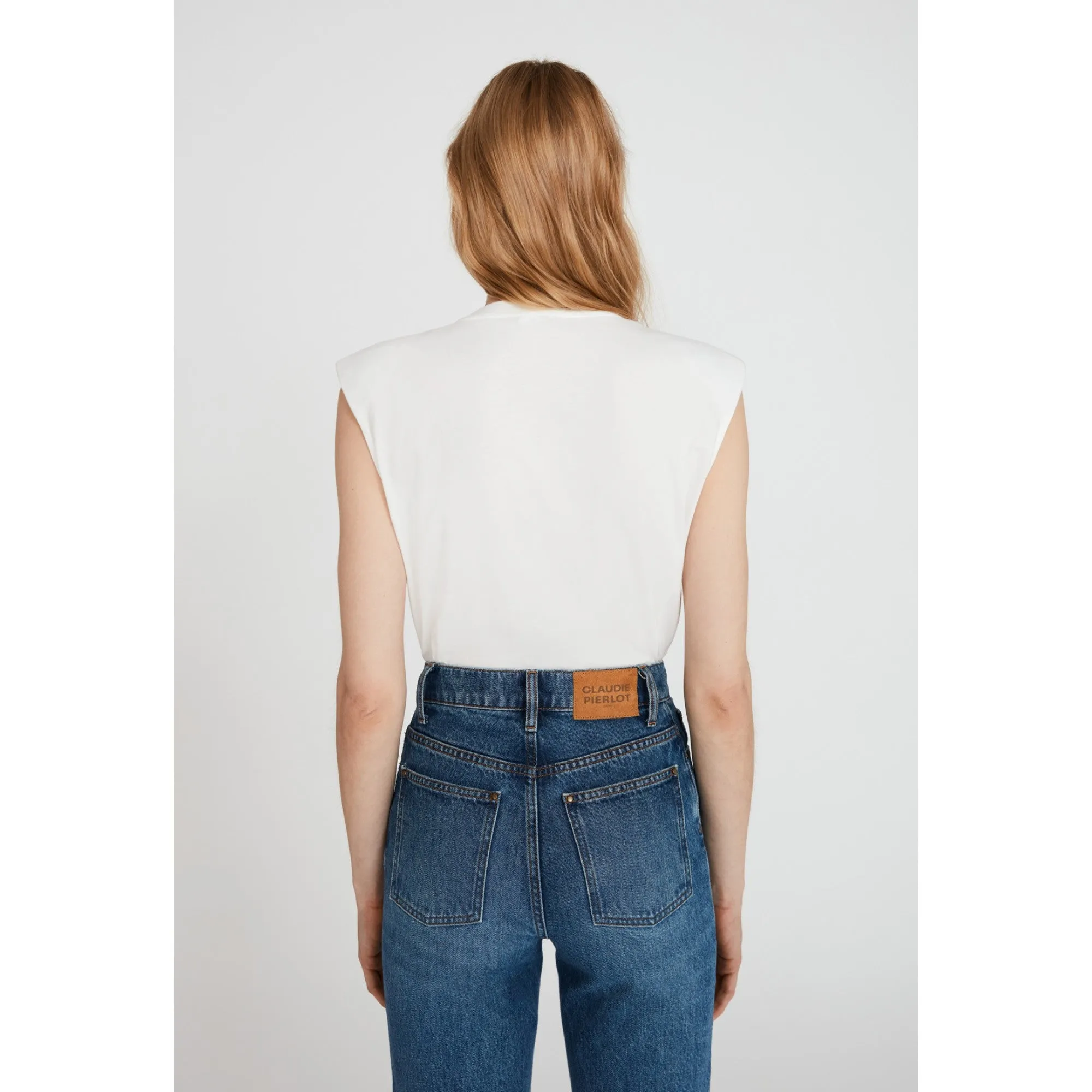 Women T-Shirt Coton Sans Manche - Ecru