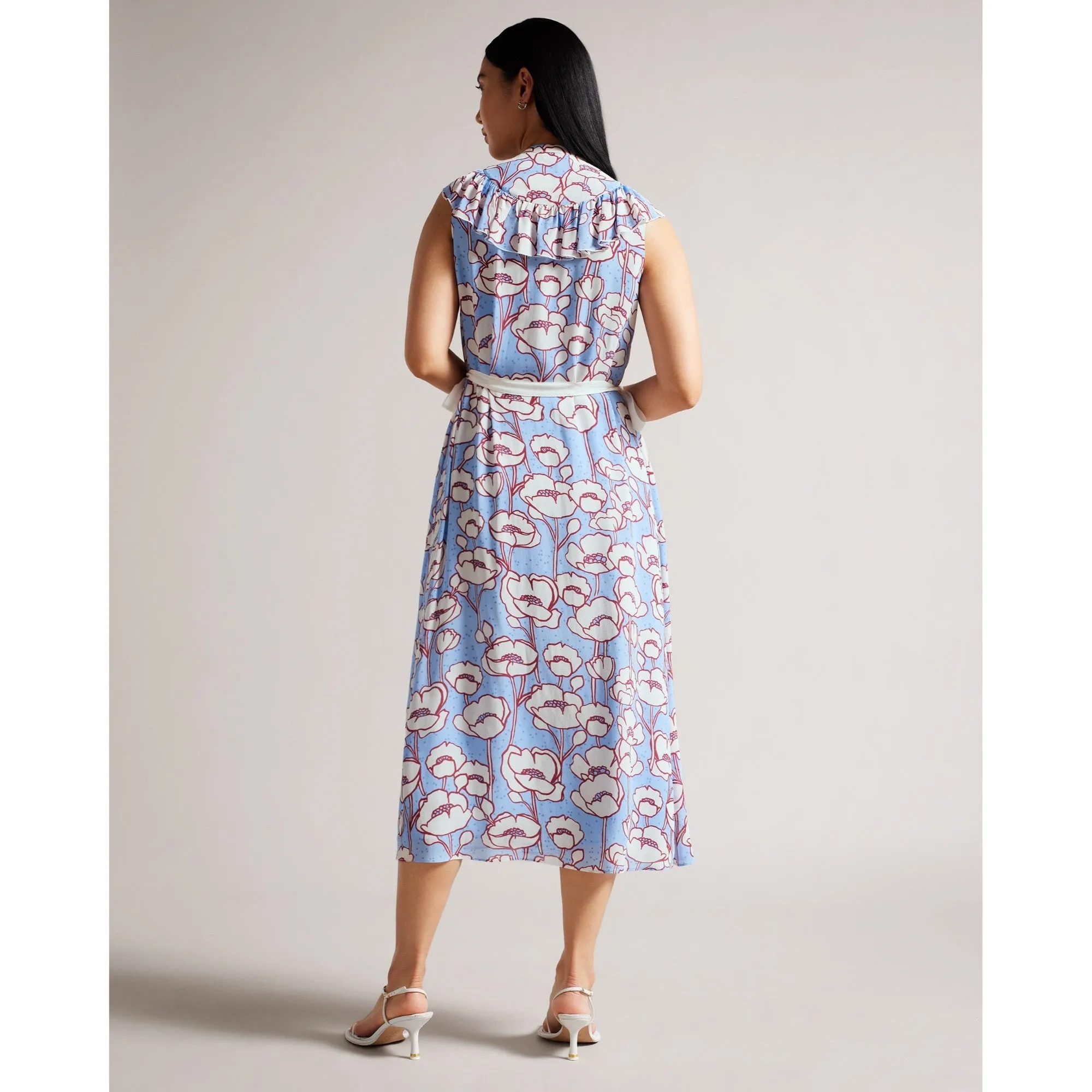 Women Wmd-Tindraa-Sleeveless Frilled Midi Dress - Blue