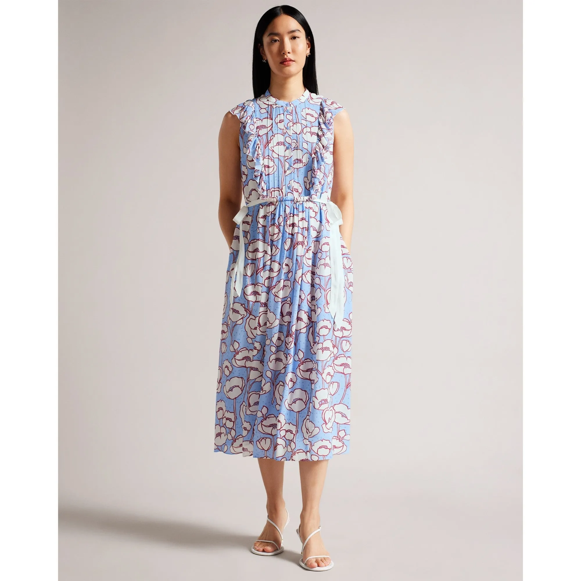 Women Wmd-Tindraa-Sleeveless Frilled Midi Dress - Blue