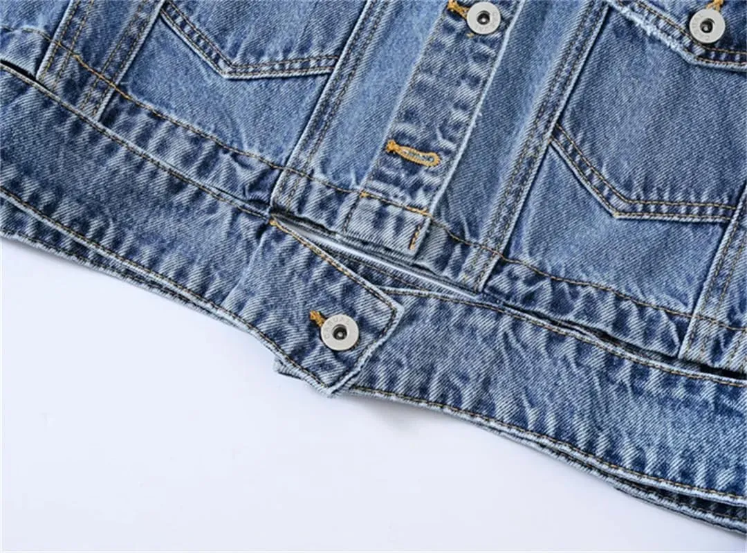 Women's Black Denim Jacket Loose Short Button Patch Casual Retro Denim Jacket