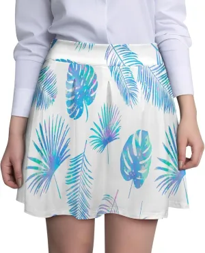 Women's Blue Leaves Summer Pleated Short Skirts High Waist Novelty Invisible Zip Pleated Skirts