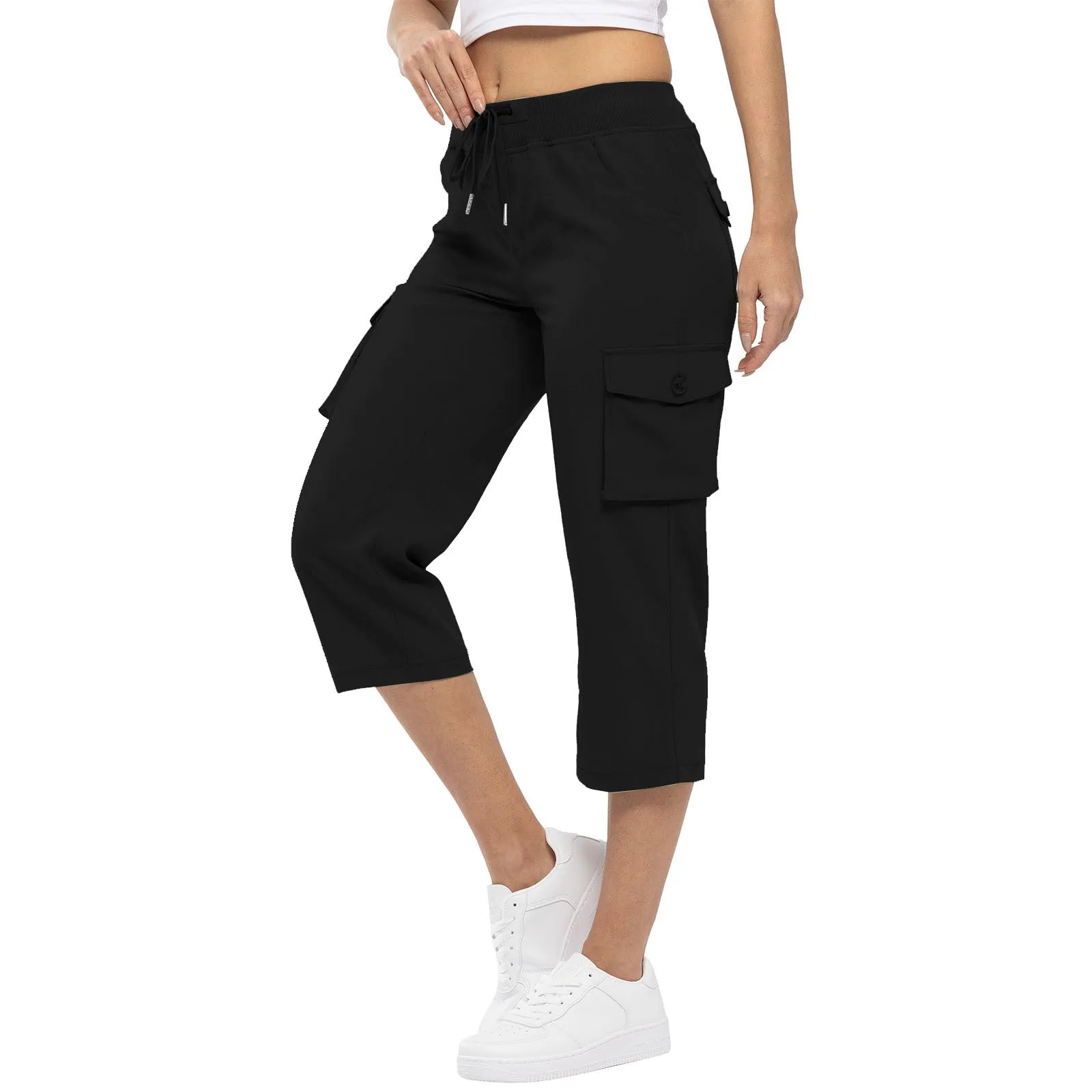 Women’s Capris with Drawstring High Waist and Pockets