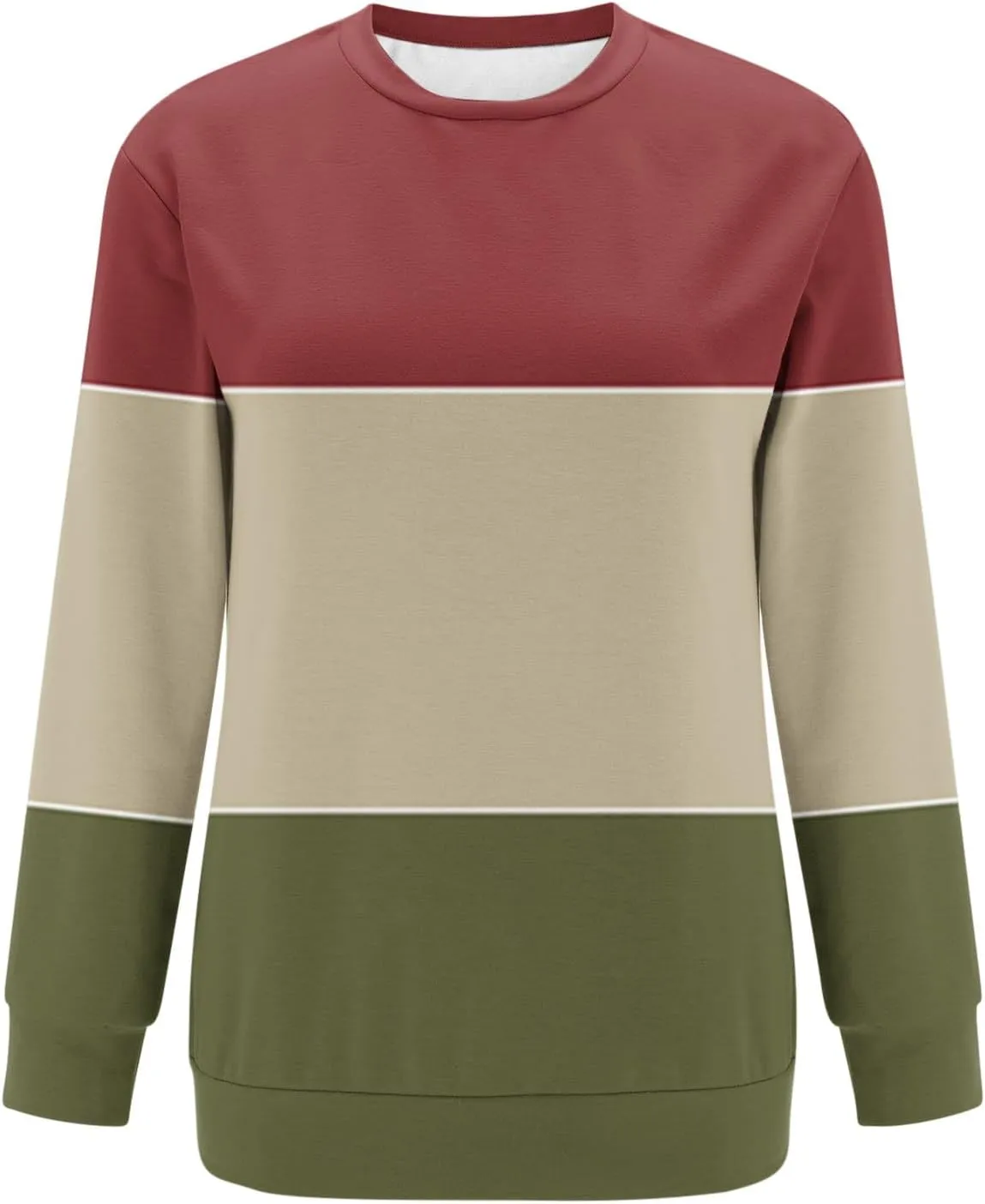 Women's Casual Long Sleeve Shirts Color Block/Solid Blouses Crewneck Sweatshirts Cute Loose Fit Pullovers Tops with Pockets