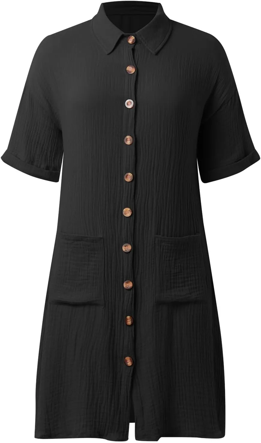 Womens Casual Loose Button Down Shirt Dress Cotton Linen Short Sleeve Fashion Beach Cover Ups Blouse Dress with Pocket