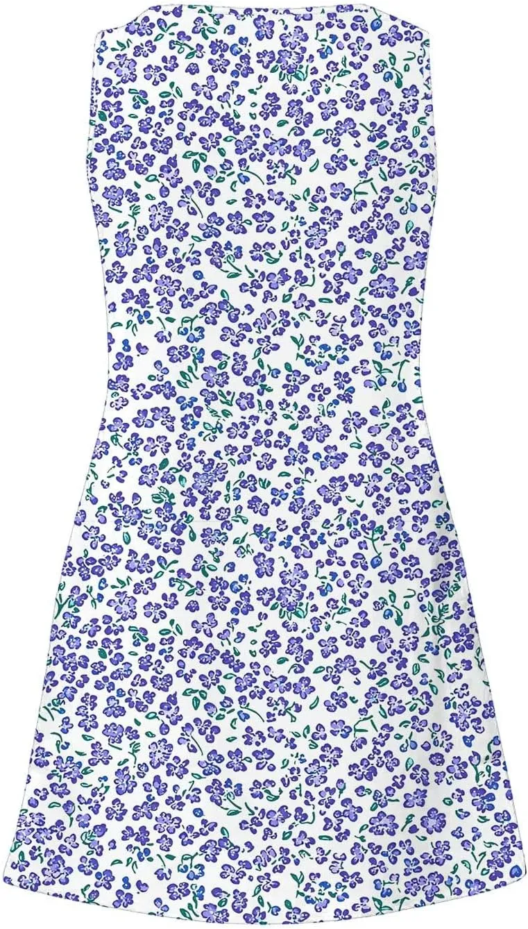 Womens Casual Summer Short Dresses Floral Printed Sleeveless V Neck Spring Dress Mini Dress 2025