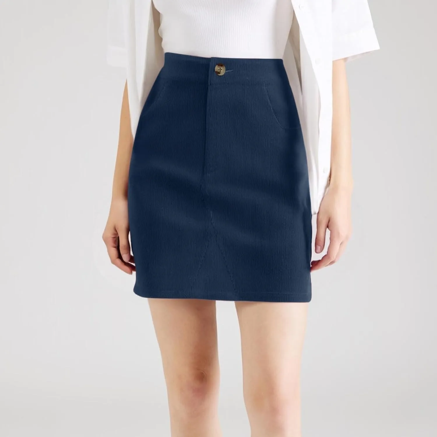 Women's Corduroy Mini Skirt with Pockets Casual High Waisted Button Slim Fit Skirts A-line Bodycon Short Pencil Skirts