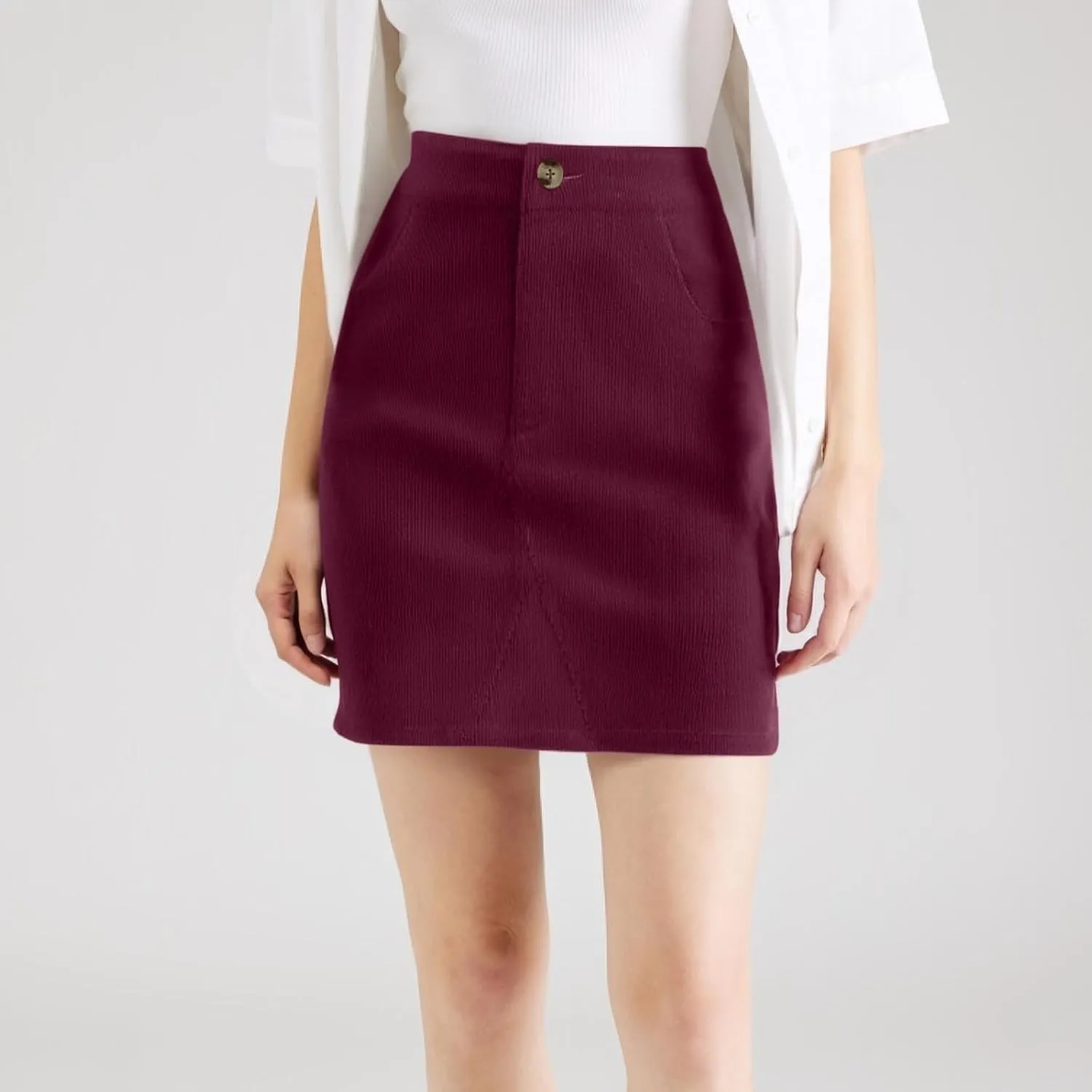 Women's Corduroy Mini Skirt with Pockets Casual High Waisted Button Slim Fit Skirts A-line Bodycon Short Pencil Skirts