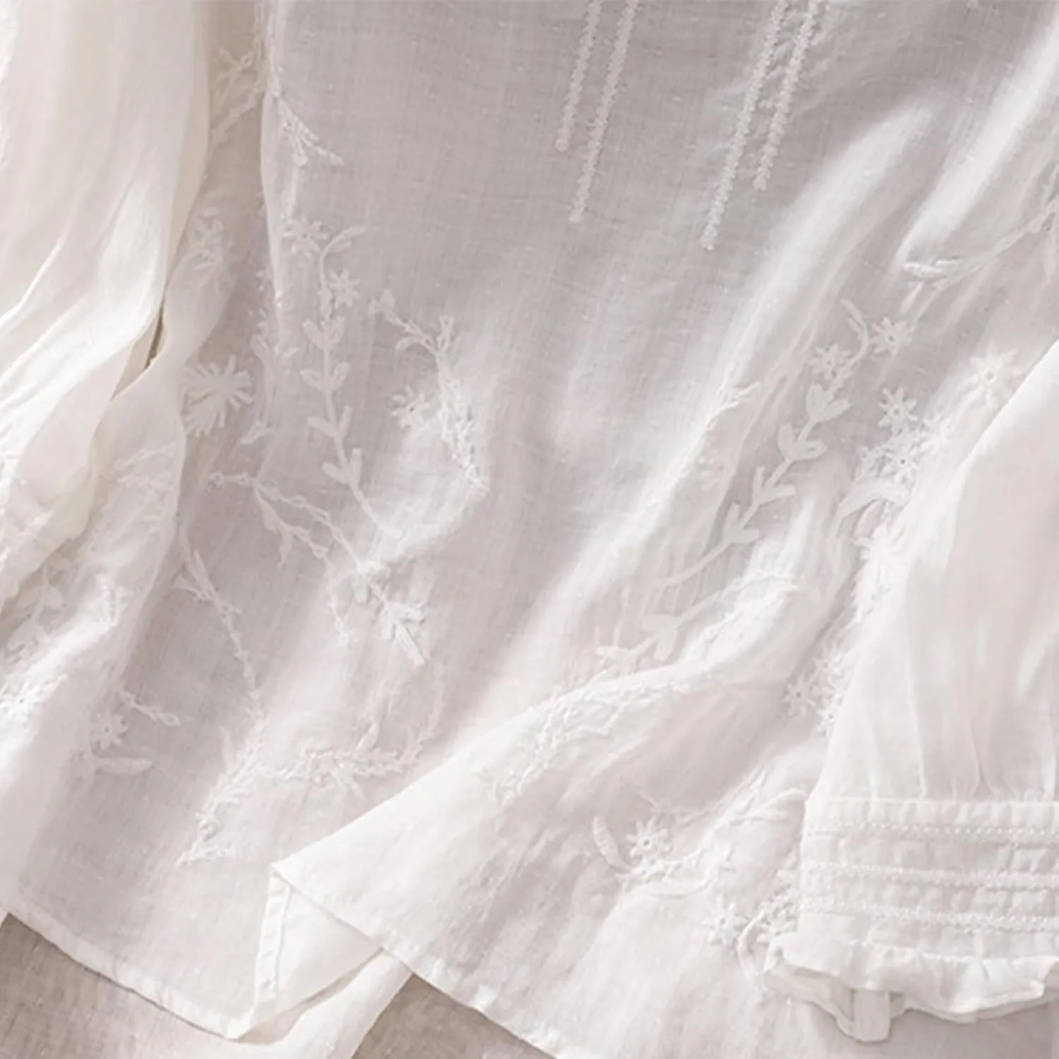 Women's Cotton Linen Embroidered Shirt Tops Boho 3/4 Sleeeve Tunic Top Dressy Elegant Blouse Scoop Neck Flowy Tees