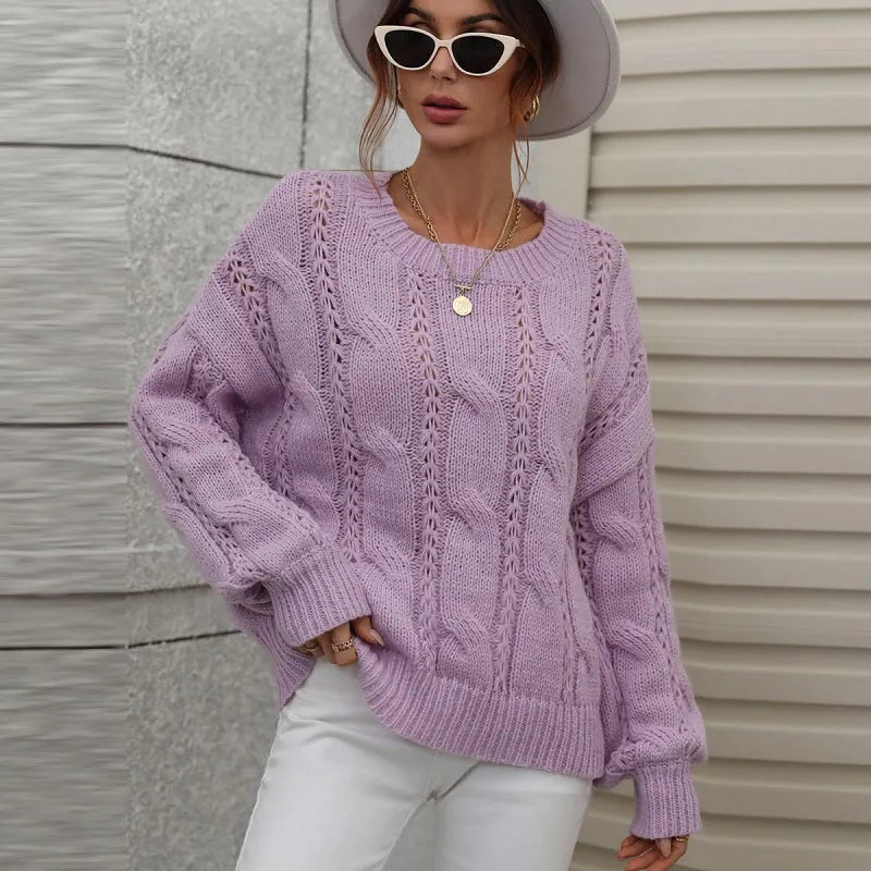 Women's Crochet Relaxed Crewneck Sweater Jumper