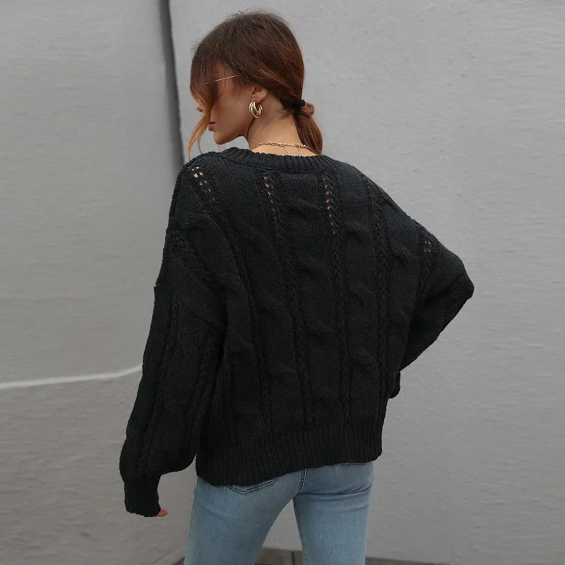 Women's Crochet Relaxed Crewneck Sweater Jumper