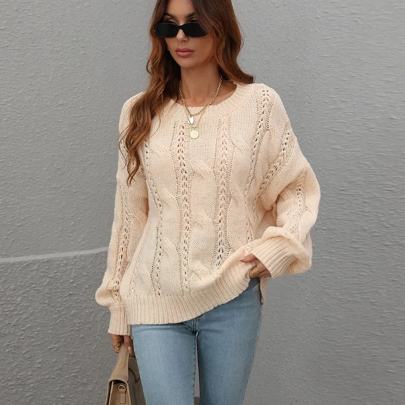 Women's Crochet Relaxed Crewneck Sweater Jumper