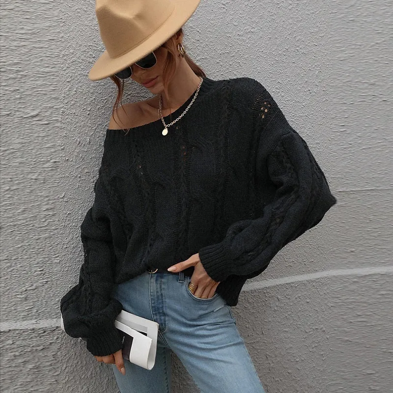 Women's Crochet Relaxed Crewneck Sweater Jumper
