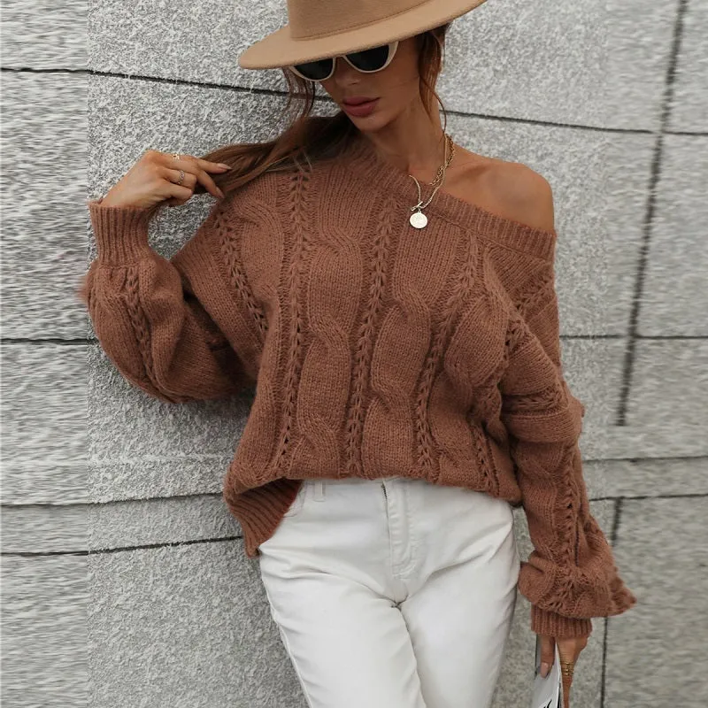 Women's Crochet Relaxed Crewneck Sweater Jumper