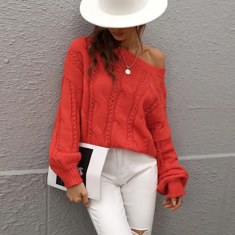 Women's Crochet Relaxed Crewneck Sweater Jumper