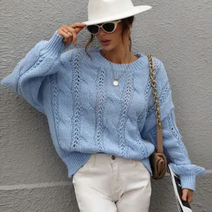 Women's Crochet Relaxed Crewneck Sweater Jumper