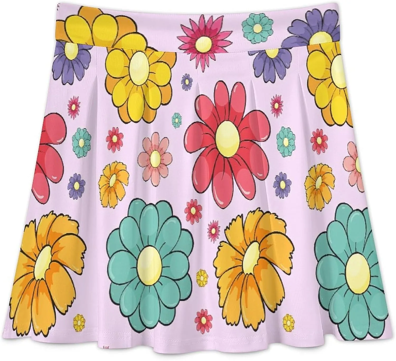 Women's Cute Florals Summer Kilted Short Skirts High Waist Adorable Invisible Zipper Pleated Skirts