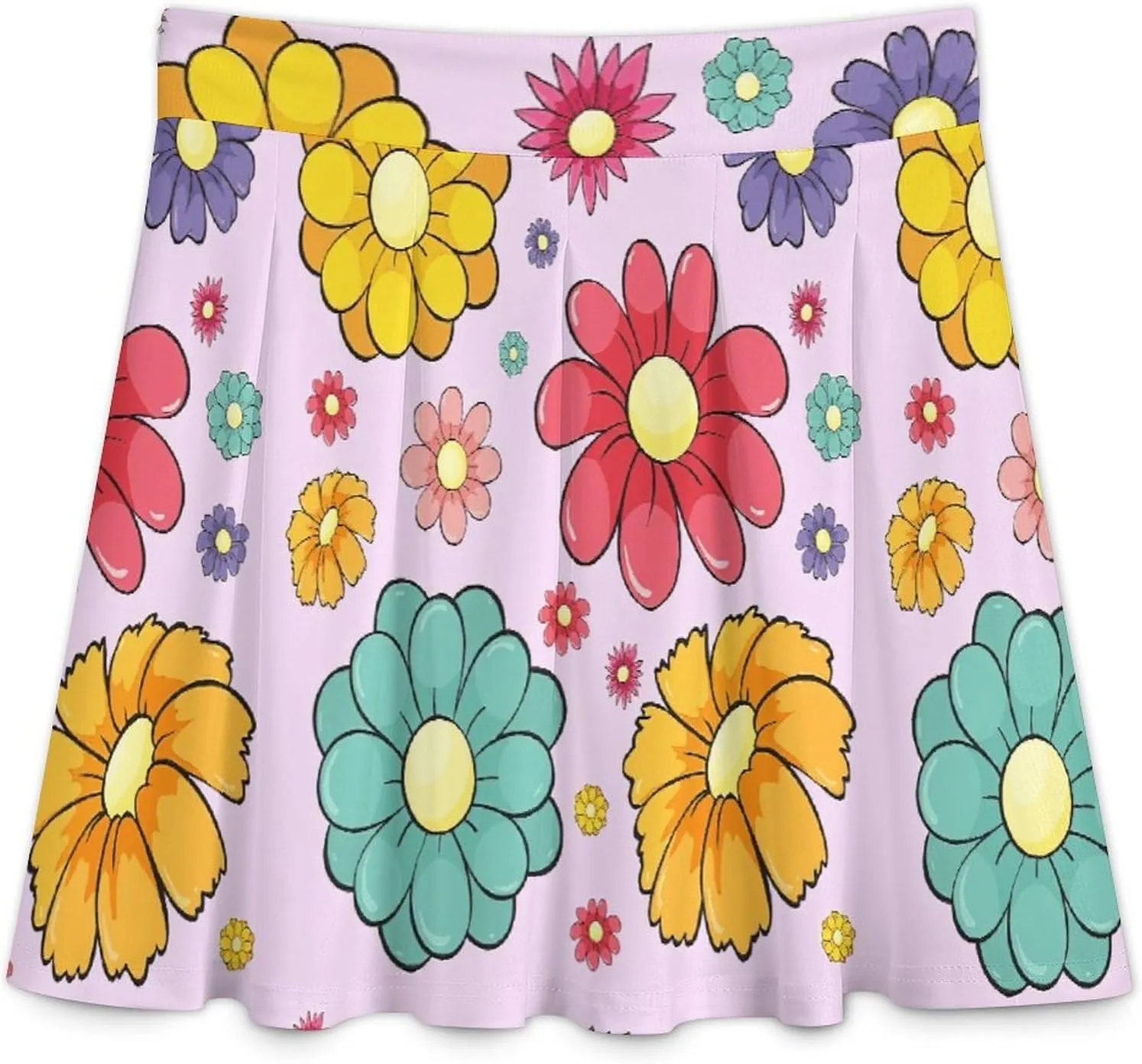 Women's Cute Florals Summer Kilted Short Skirts High Waist Adorable Invisible Zipper Pleated Skirts