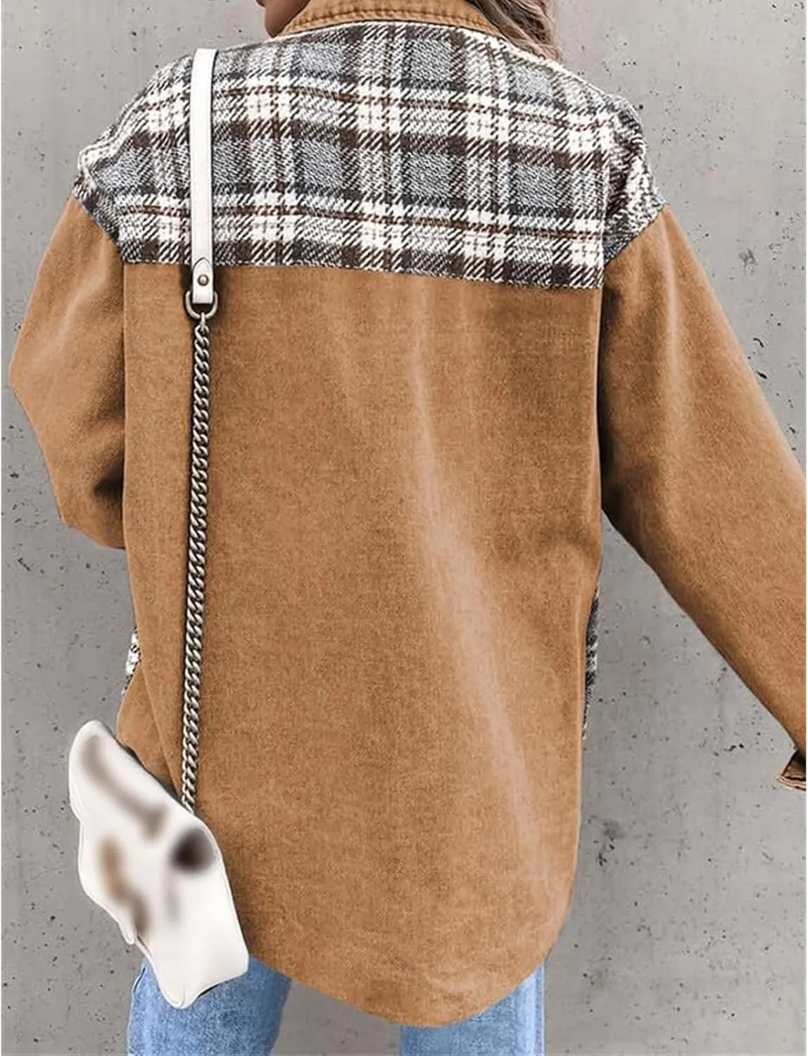 Womens Denim Jacket Oversized Boyfriend Jean Jacket Casual Long Sleeve Button Down Plaid Shacket Jacket with Pockets
