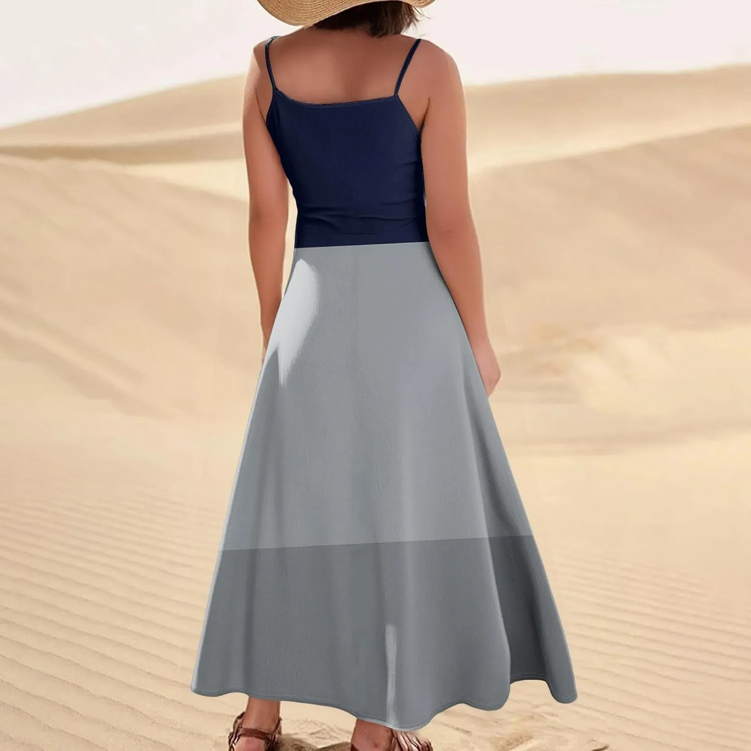 Womens Dresses Cotton Linen Long Dress Summer Sleeveless Elegant Flowy Dresses Loose Comfy Dress with Pockets