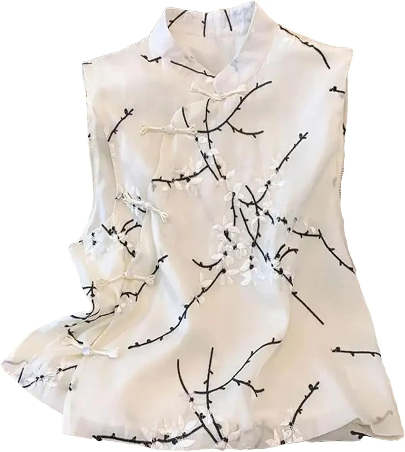 Women's Embroidered Mandarin Collar Vest Breathable Summer Wedding Guest Outfit Sleeveless Irregular Waistcoat