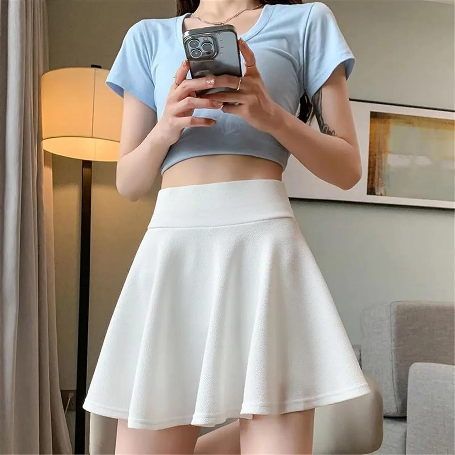 Women's Fashion Mini Skirts Elastic Pleated High Waist Tennis Skirts Summer Holiday Beach Skirt