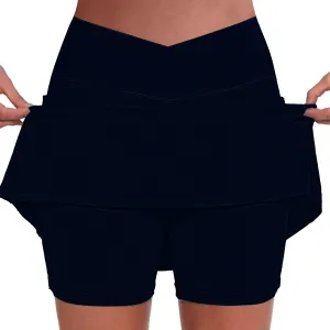 Womens Golf Pleated Tennis Skirts Solid Color Style Culottes Skinny Mid Waisted Athletic Sport Fashion Short Skirts