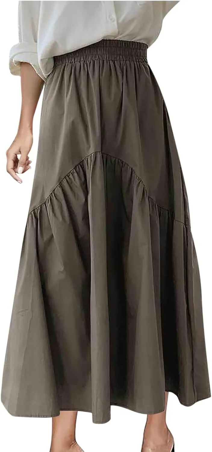 Womens High Waist Beach Skirts 2025 Boho Vacation Long Skirt Flowy Ruffle Pleated Bohemian Skirt Cruise Outfits