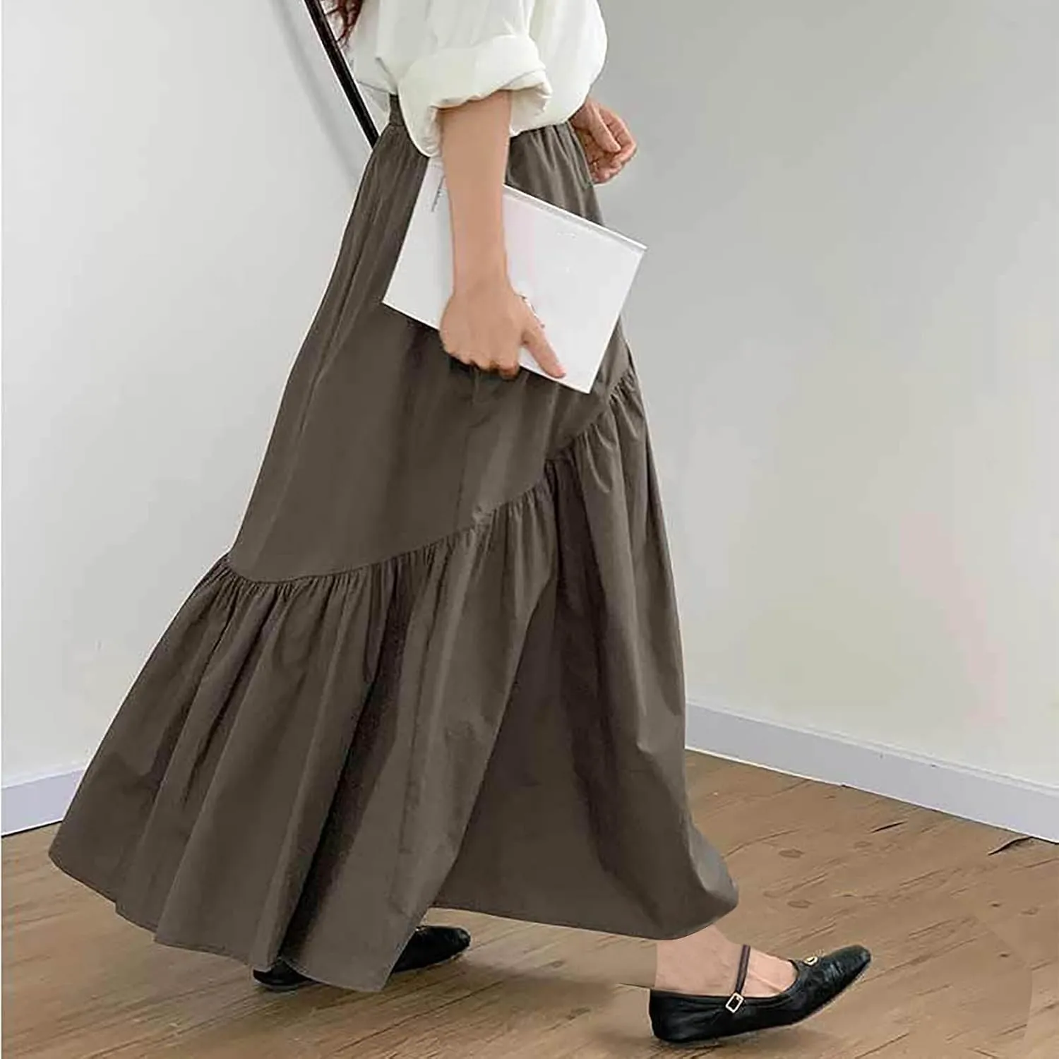 Womens High Waist Beach Skirts 2025 Boho Vacation Long Skirt Flowy Ruffle Pleated Bohemian Skirt Cruise Outfits