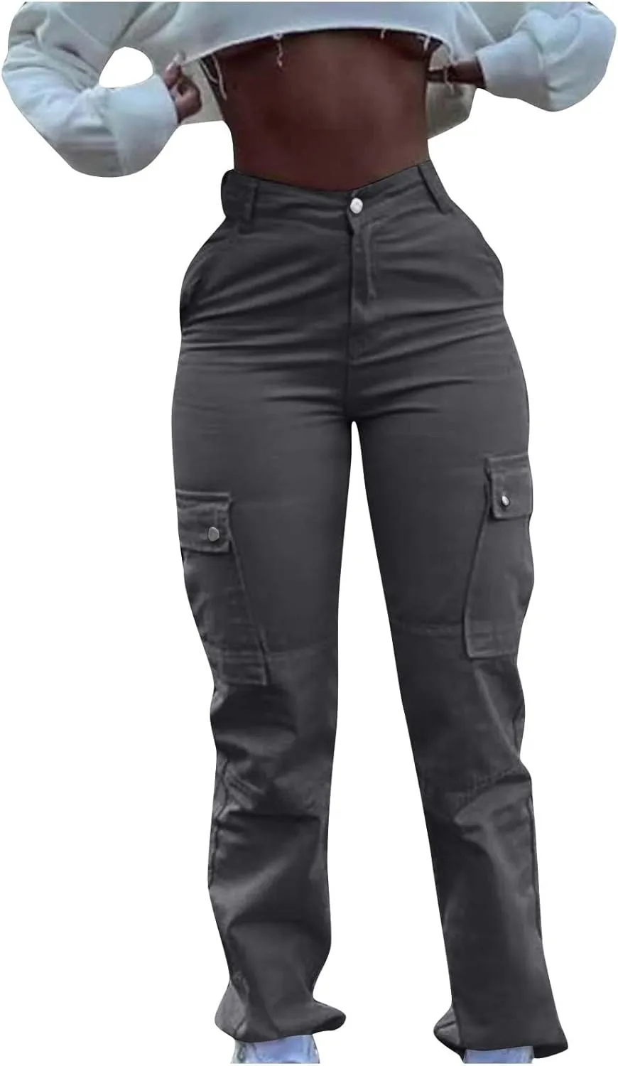 Women's High Waist Butt Lifting Jeans Boyfriend Jeans Stretch Skinny Jean Trendy Cargo Jeans Pants Multiple Pockets