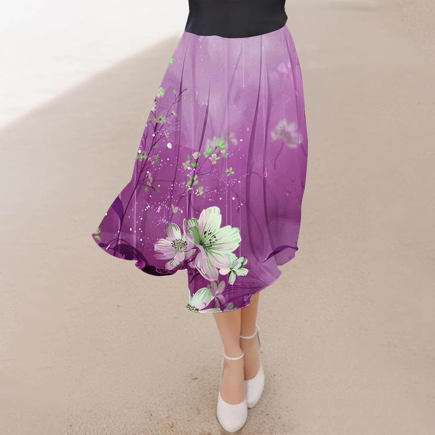 Womens High Waist Floral Long Skirts Spring Summer Flowy Boho Skirt Trendy Casual Mid Calf Length Skirt for Vacation