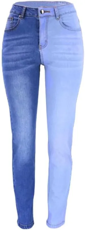 Womens High Waist Two Tone Jeans Colorblock Stretch Skinny Straight Leg Jeans Y2K Denim Pants Trousers for Girl