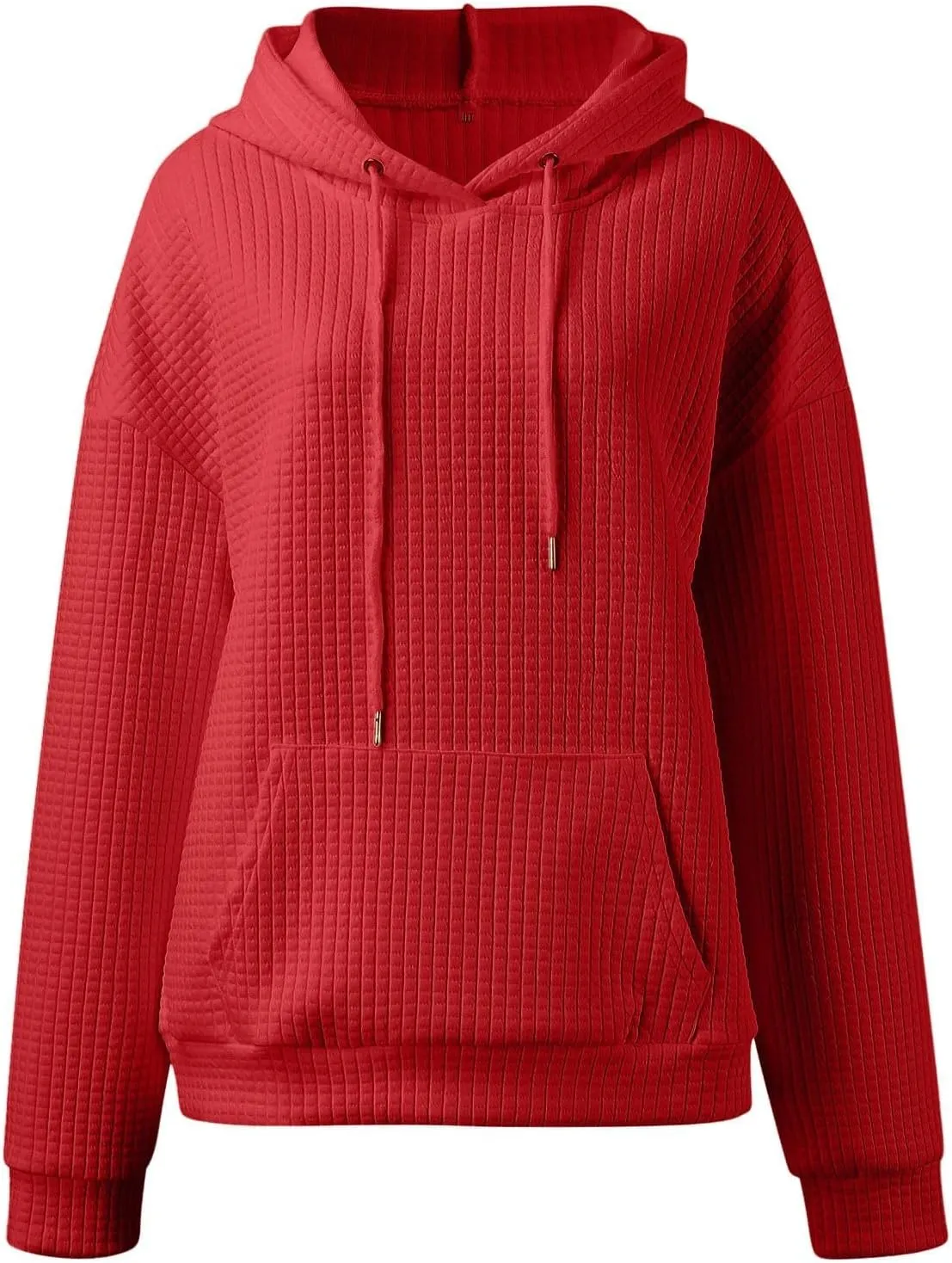 Womens Hoodies Waffle Knit Pullover Tops Loose Hoodie Casual Long Sleeve Drawstring Sweatshirt with Kangaroo Pocket