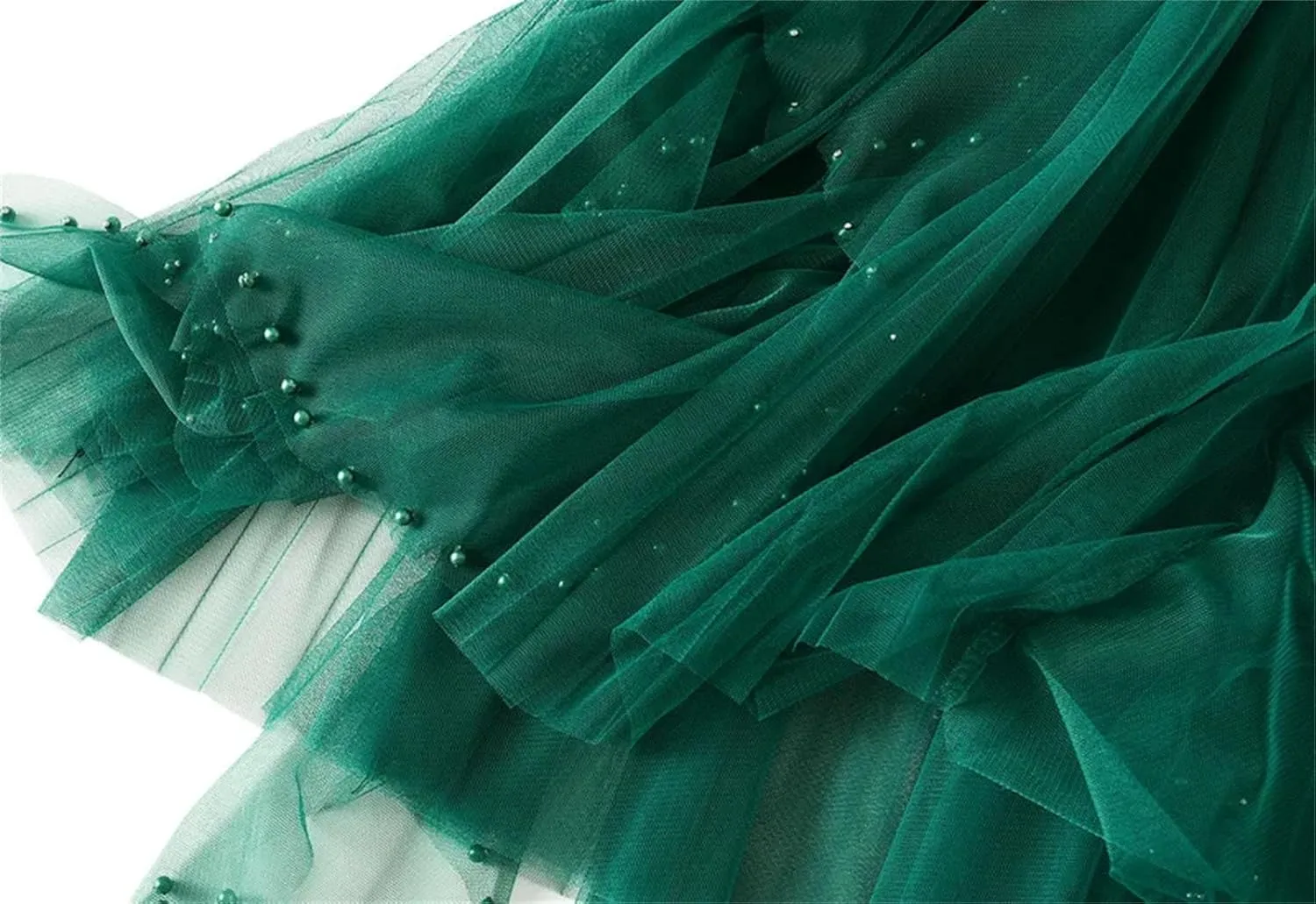 Women's Irregular Beaded Tulle Skirts Summer Korean High Waist Mesh Pleated Midi Skirts