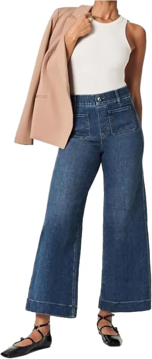 Womens Jeans High Waisted Wide Leg Flare Cropped Denim Jeans Straight Leg Stretch Jean Capris Casual Trendy Ankle Pant