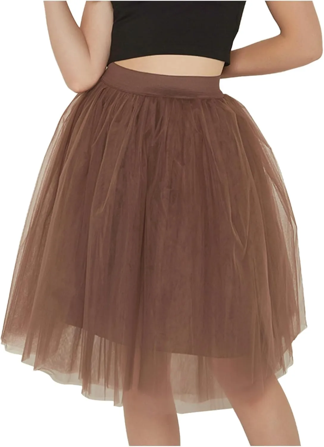 Women's Layered Tulle Mini Tutu Skirt High Elastic Waist A-Line Mesh Fluffy Skirts Pleated Prom Paraty Swing Skirt
