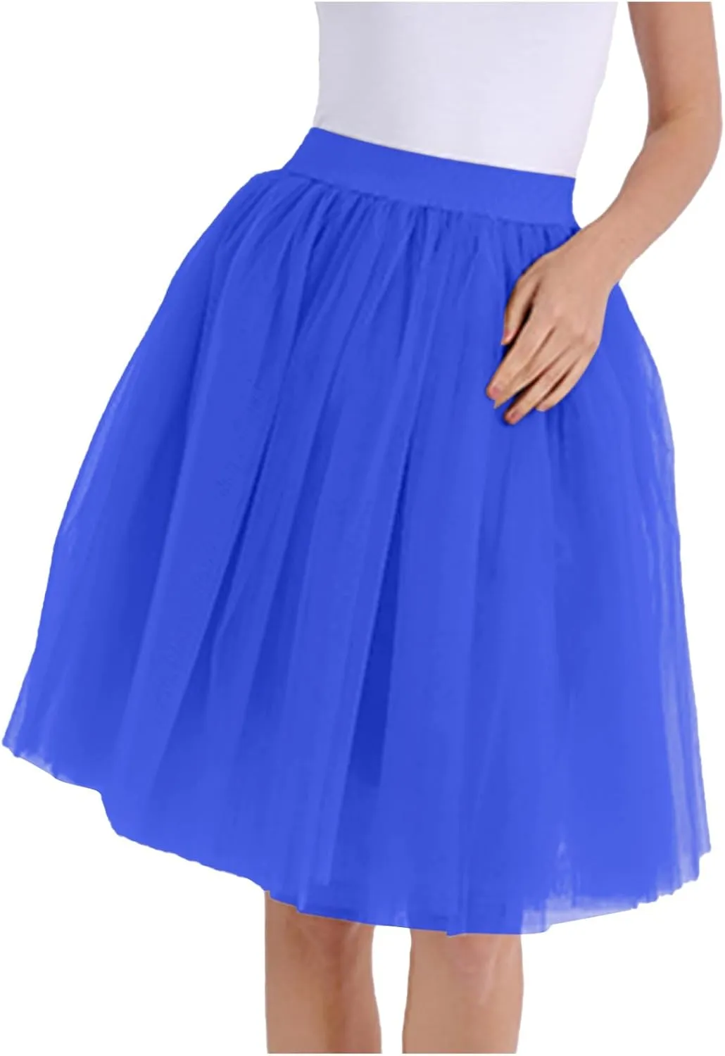 Women's Layered Tulle Mini Tutu Skirt High Elastic Waist A-Line Mesh Fluffy Skirts Pleated Prom Paraty Swing Skirt