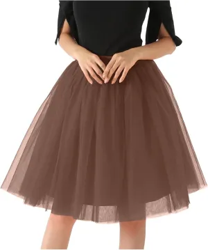 Women's Layered Tulle Mini Tutu Skirt High Elastic Waist A-Line Mesh Fluffy Skirts Pleated Prom Paraty Swing Skirt