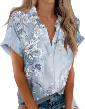Women's Linen Blouse Printed Fashion Casual Shirt Long Sleeve Top Rich Aesthetic Clothes Women's Blouses Cotton