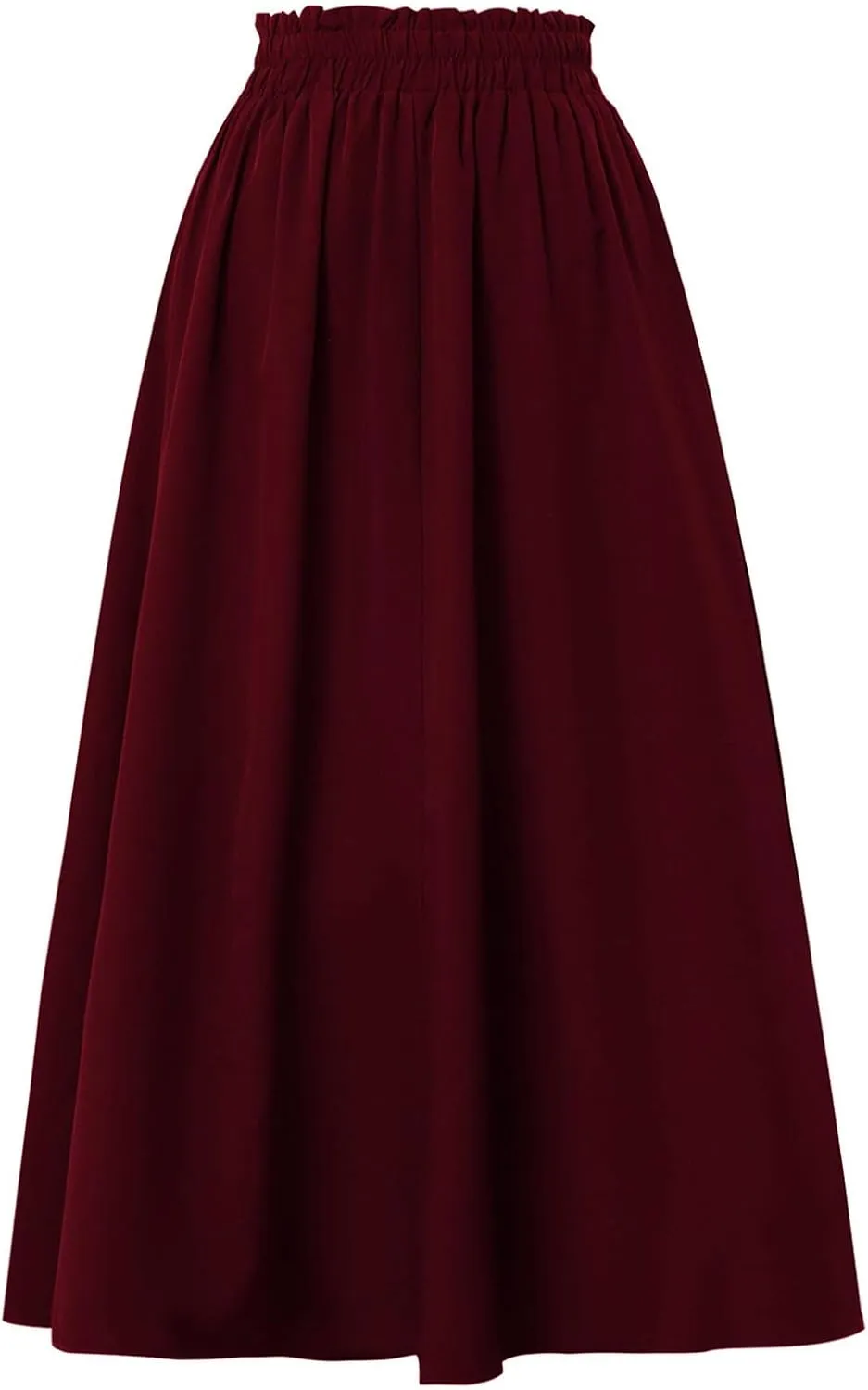 Womens Linen Mid Length Skirt Summer Drawstring High Waisted Skirt Pleated A Line Knee Length Skirts with Pockets