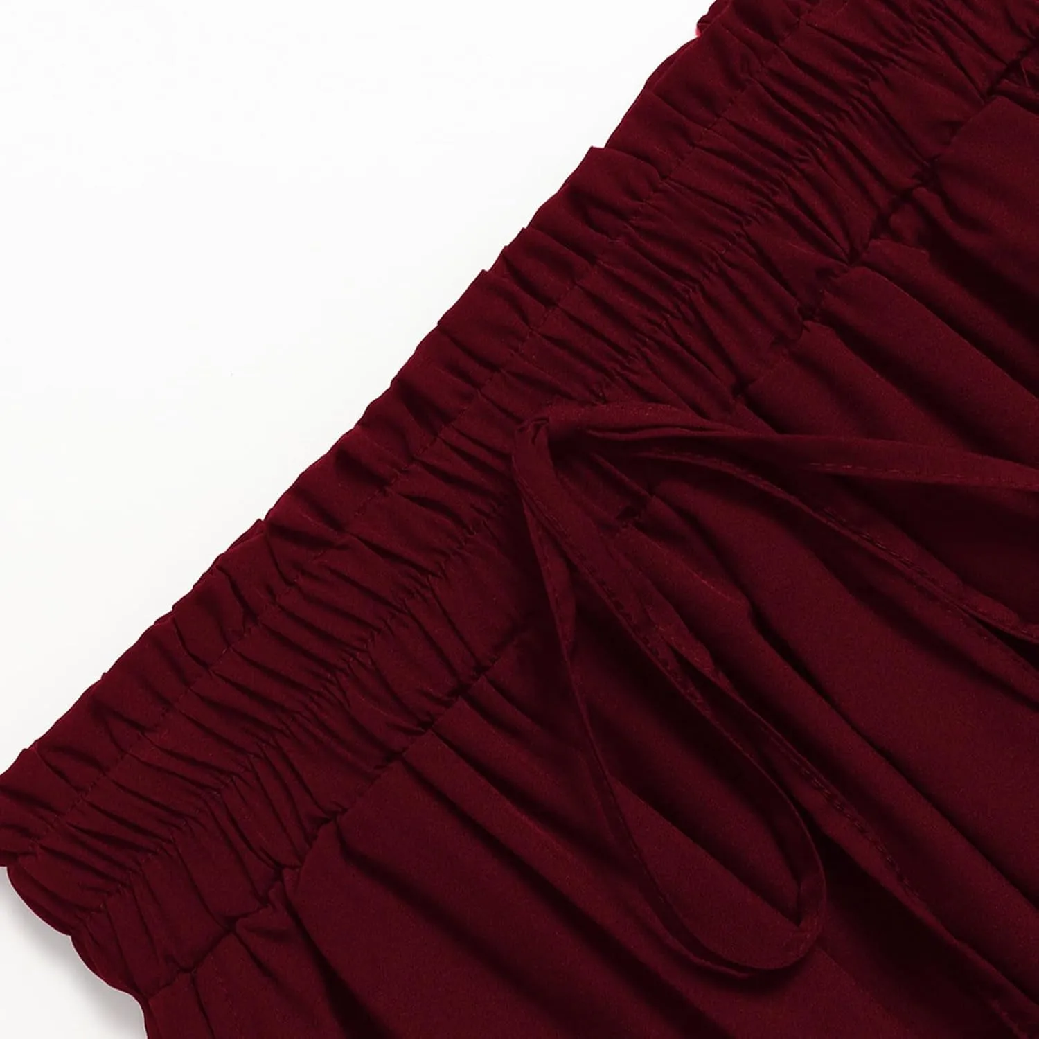 Womens Linen Mid Length Skirt Summer Drawstring High Waisted Skirt Pleated A Line Knee Length Skirts with Pockets