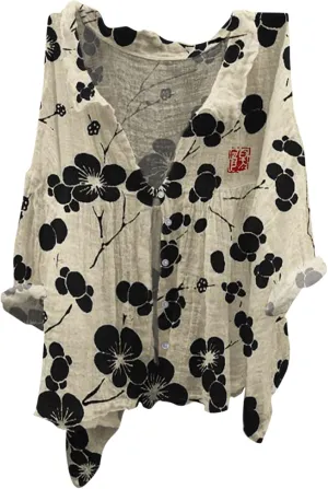 Women's Linen Oversized Blouses Vintage Long Sleeve Cotton Linen Tops for Women Loose Fit Loose Fit Casual V-Neck