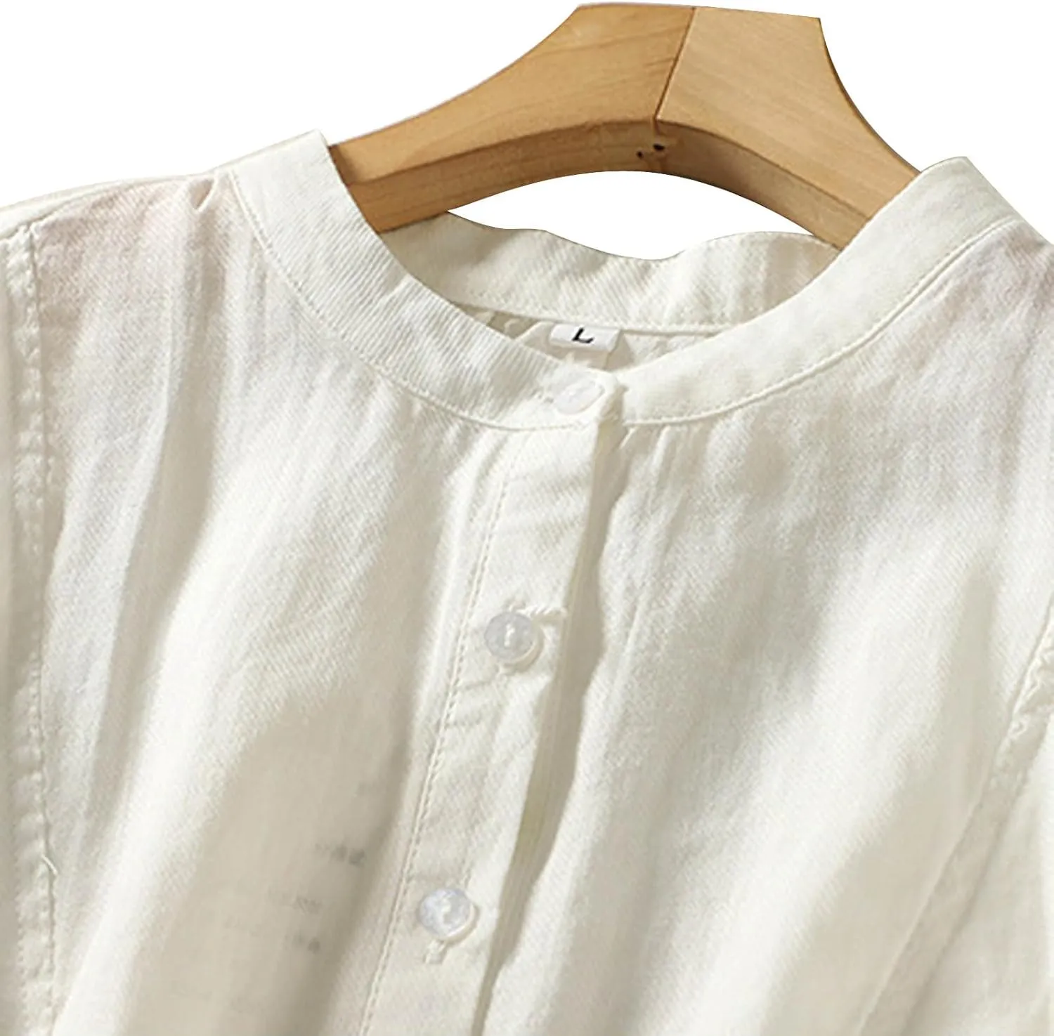 Women's Linen Shirts Cotton Trendy Casual Solid Crewneck 3/4 Sleeve Blouses Button Loose Summer Beach T Shirt 2025