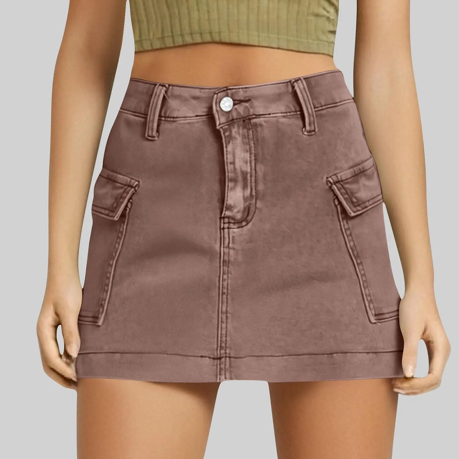 Women's Low Waist Button Bodycon Mini Cargo Denim Skirt with Pocket 2025 Summer Trendy Stretchy Short Pencil Skirts