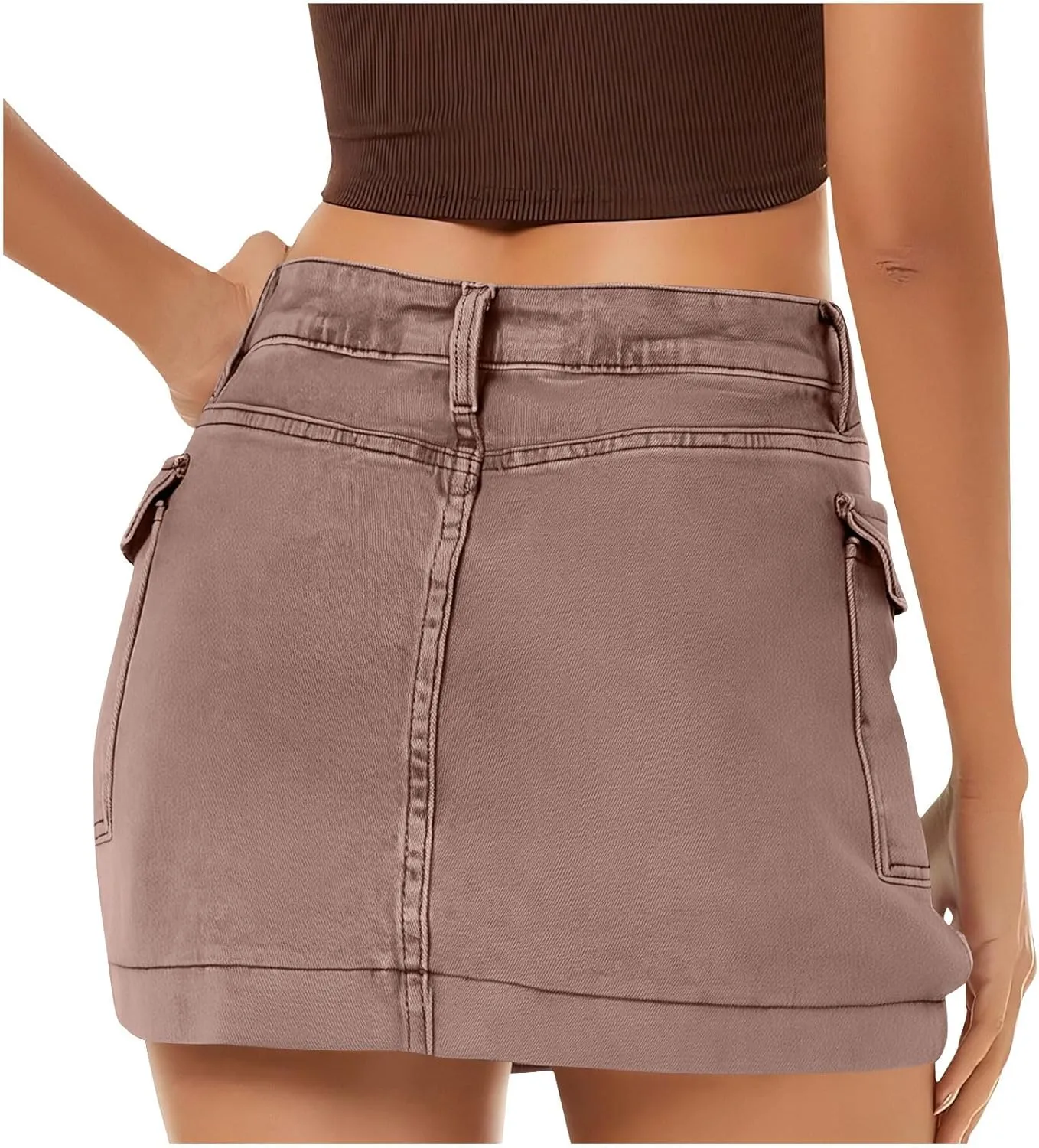 Women's Low Waist Button Bodycon Mini Cargo Denim Skirt with Pocket 2025 Summer Trendy Stretchy Short Pencil Skirts