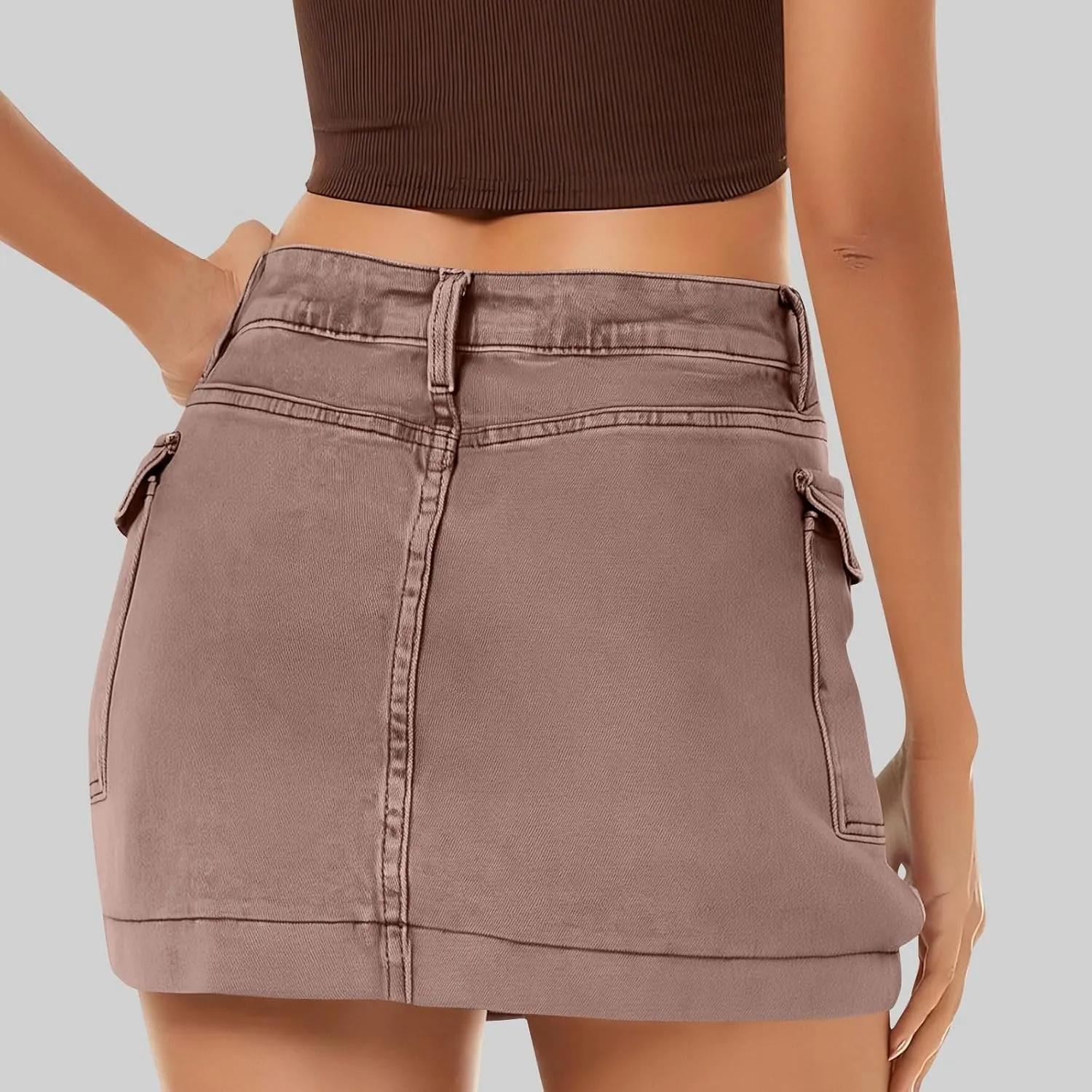 Women's Low Waist Button Bodycon Mini Cargo Denim Skirt with Pocket 2025 Summer Trendy Stretchy Short Pencil Skirts