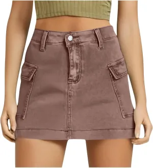 Women's Low Waist Button Bodycon Mini Cargo Denim Skirt with Pocket 2025 Summer Trendy Stretchy Short Pencil Skirts